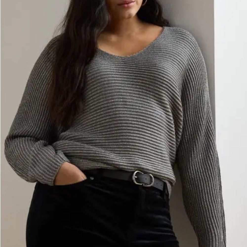 NWT LAUREN RALPH LAUREN Dolman Sleeve Metallic Rib Knit Sweater Size XL